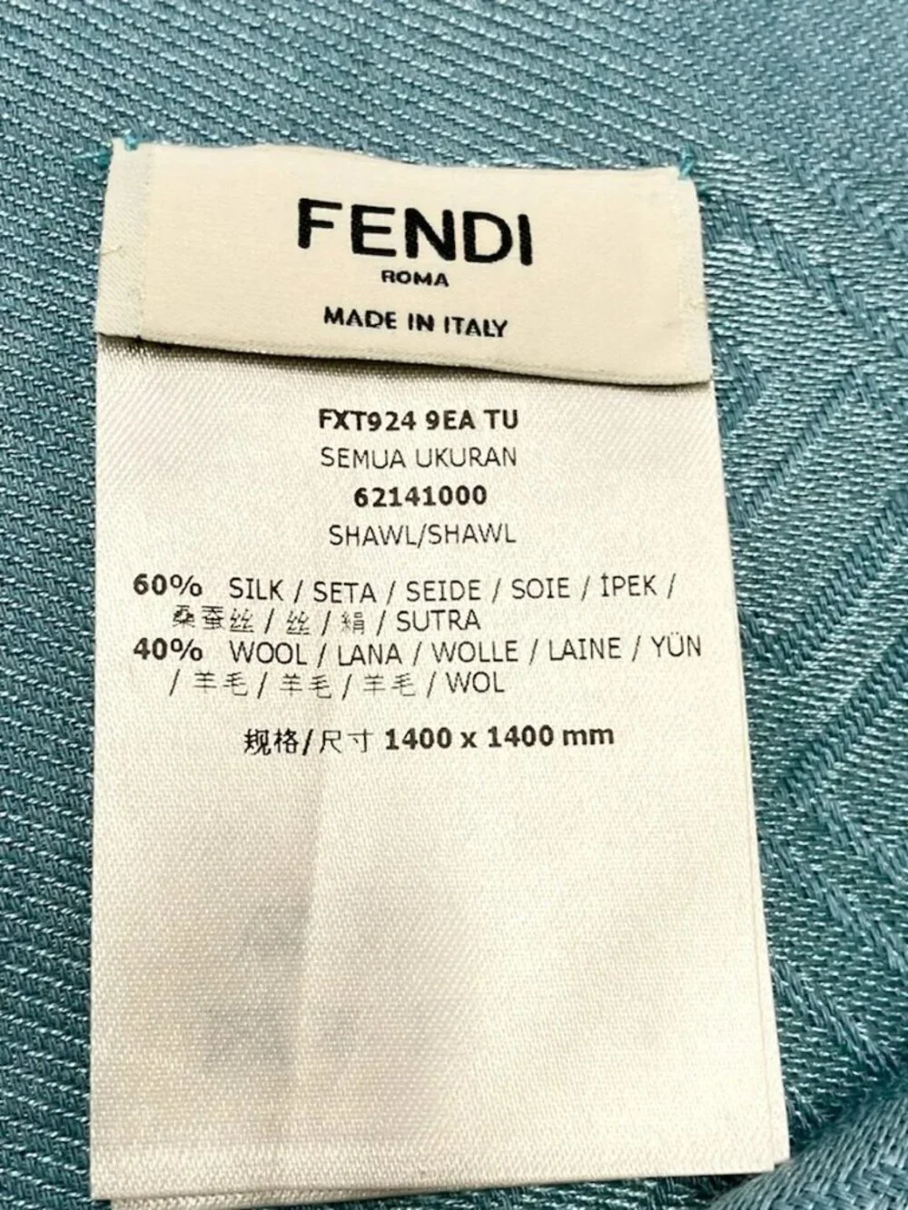 FENDI Zucca FXT924 Light Blue Silk Wool Scarf
